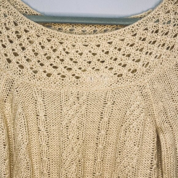 Ann Taylor LOFT Cable Knit Tan Mohair Blend Open Knit Boat Neck Sweater Tunic - Picture 4 of 9